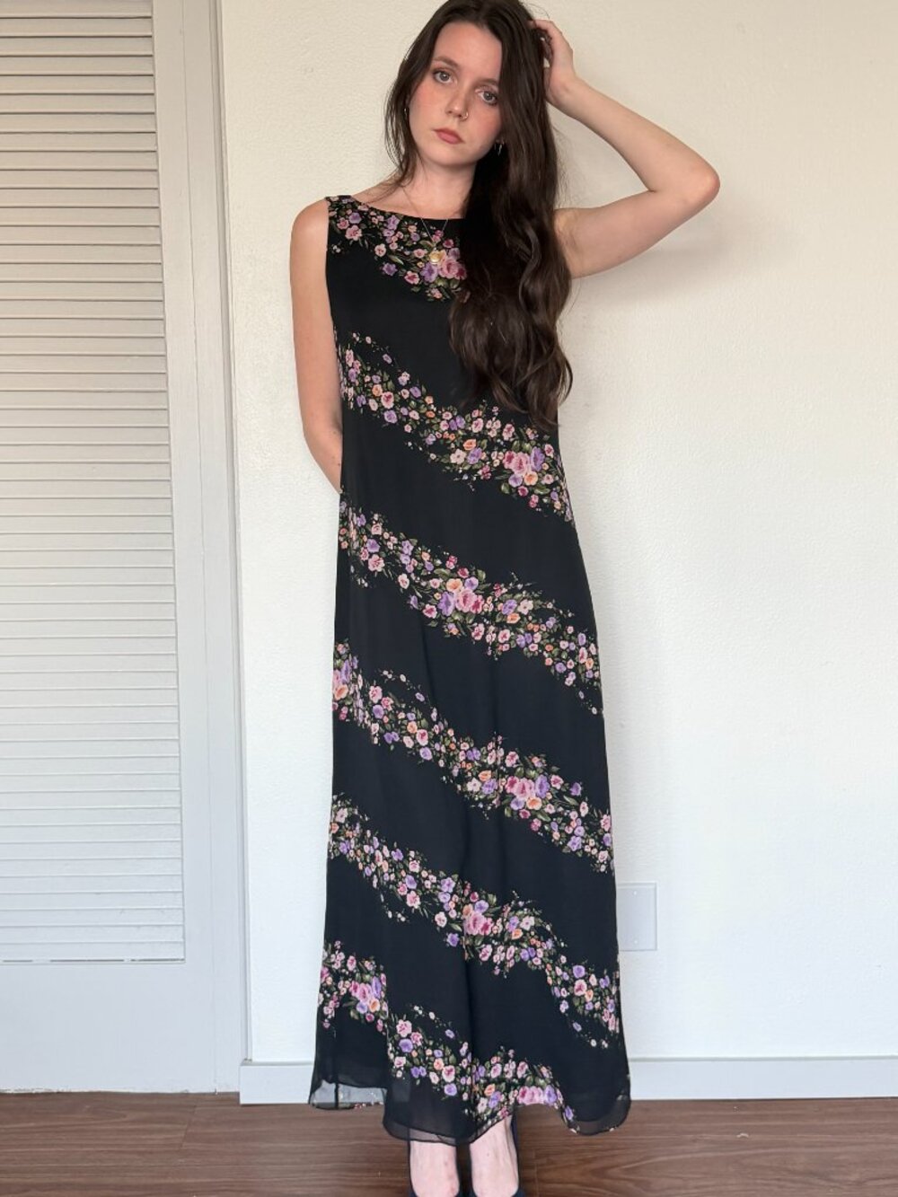 Y2K Maxi Tank Dress (M) medium black vintage Jones New York silk preppy